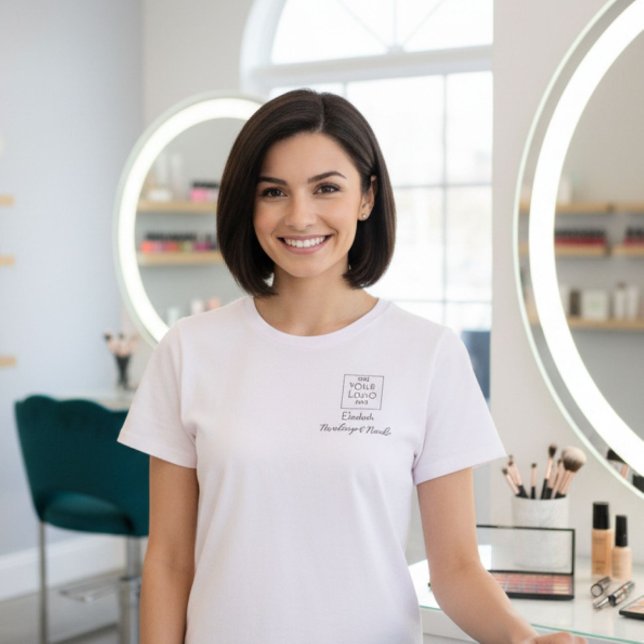 Black Script Employee Name Business Logo Makeup T-Shirt (Creator Uploaded)