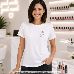 Black Script Employee Name Business Logo Nails T-Shirt
