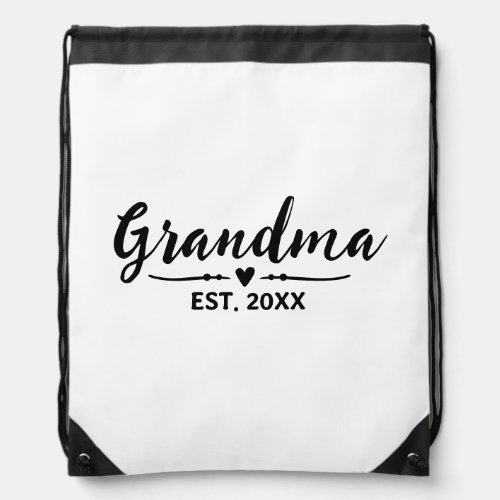 Black Script Established Grandma Drawstring Bag