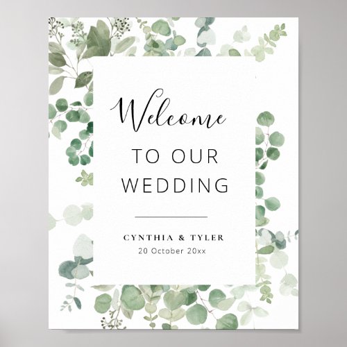 black script eucalyptus wedding welcome poster