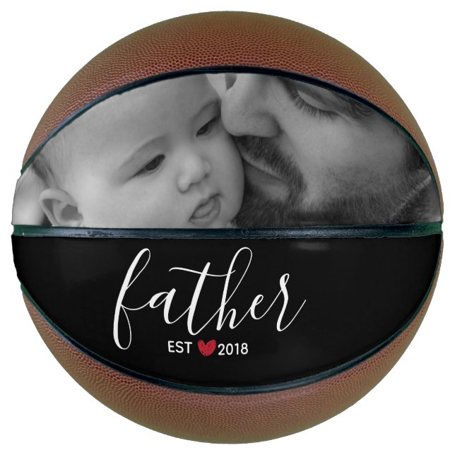 Black Script Father Est. Year Personalized Photo Basketball (Front)