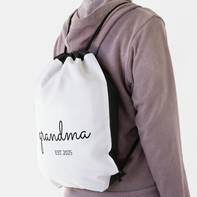 Black Script Font Established Grandma  Drawstring Bag (Insitu)