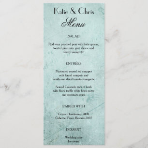 Black script font on Vintage mint green paper Menu