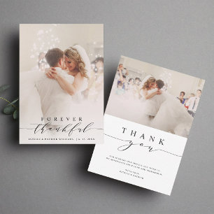 Black Script Forever Thankful Wedding 2 Photo Thank You Card