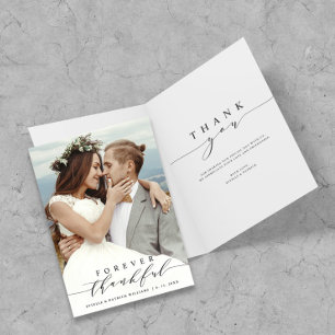 Black Script Forever Thankful Wedding Photo Letterpress Thank You Card