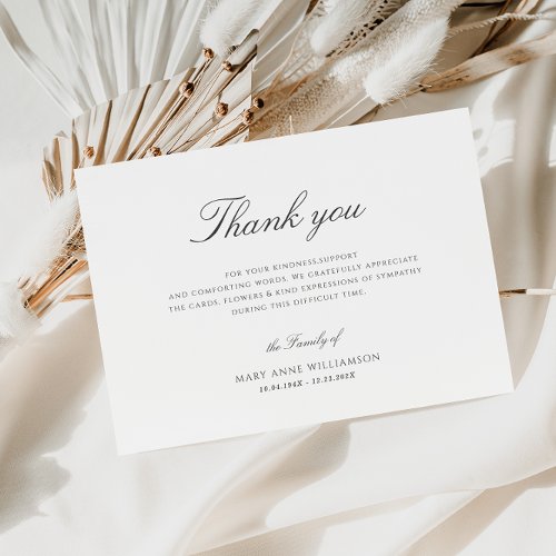 black script funeral thank you cards