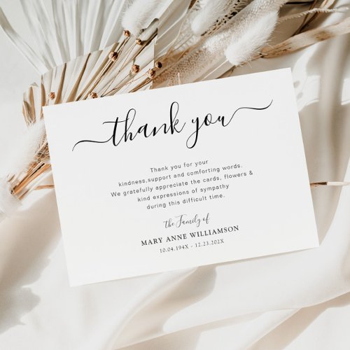 black script funeral thank you note