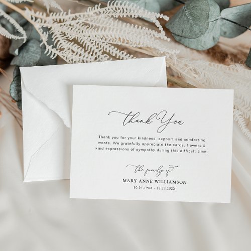 black script funeral thank you note