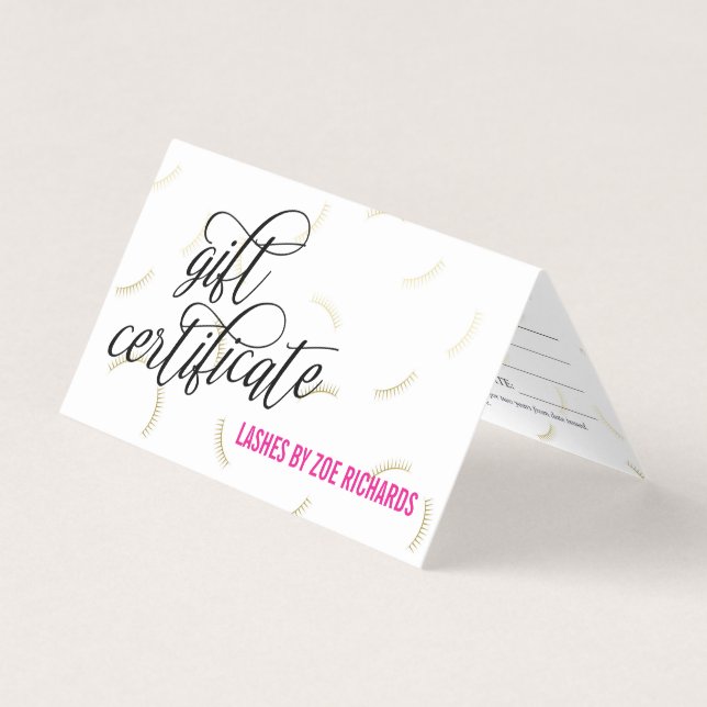 Black Script & Gold Lashes Gift Certificate (Front)