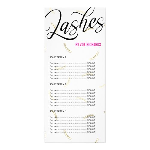 Black Script  Gold Lashes Price List Rack Card