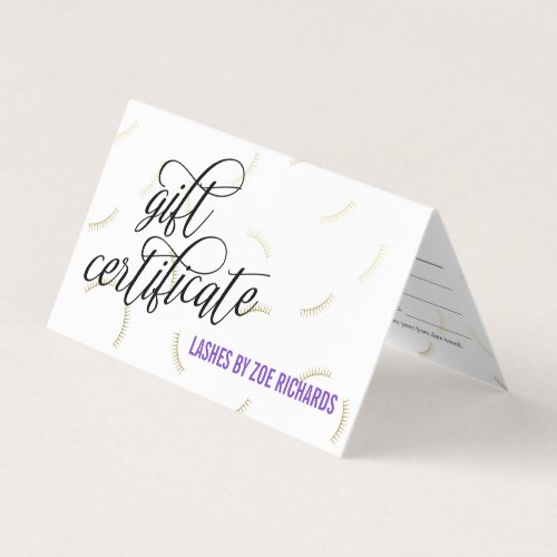 Black Script  Gold Lashes Purple Gift Certificate