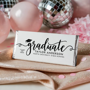 Black Script Graduate White Graduation Hershey Bar Favors