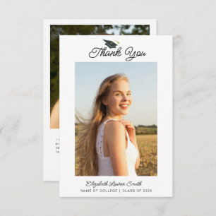 black script graduation photo thank you card