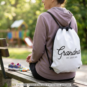Black Script Grandma Established Drawstring Bag