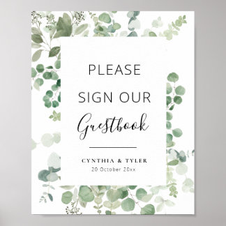 black script greenery eucalyptus wedding guestbook