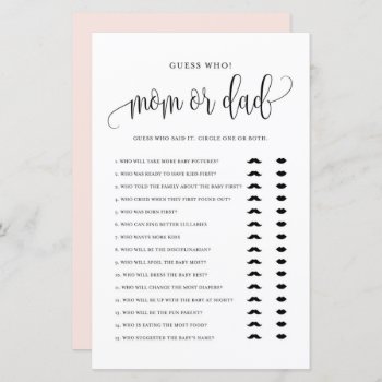 Black Script Guess Who Mom Or Dad Baby Shower Game by misstallulah at Zazzle