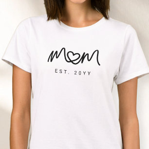 Black Script Heart Simple New Mom Established T-Shirt