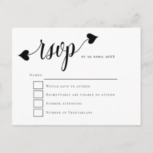 Black Script Heart Swash Wedding RSVP Postcard