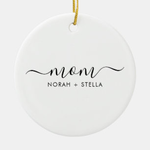 Black Script Kids Names Mom Ceramic Ornament