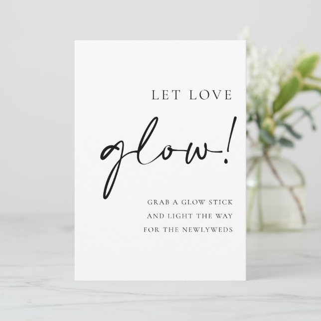 Black Script Let Love Glow Wedding Sign Menu (Standing Front)