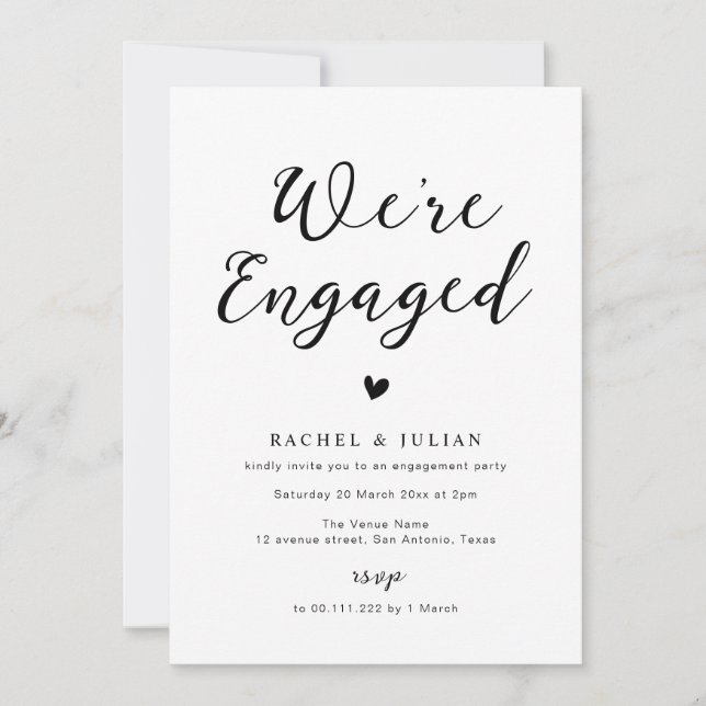 black script lettering engagement invitation (Front)