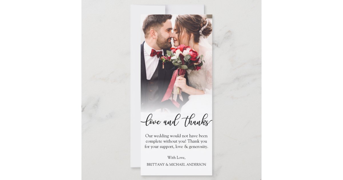 Black Script Love Thanks Wedding Photo Thank You Card | Zazzle