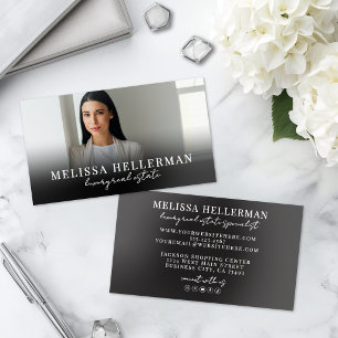 Black Script Luxury Real Estate Raised Spot UV Business Card