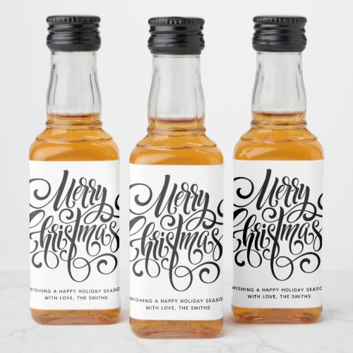 Black Script Merry Christmas Personalized Liquor Bottle Label