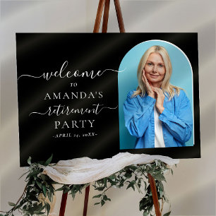 Black Script Minimal Retirement Welcome Sign