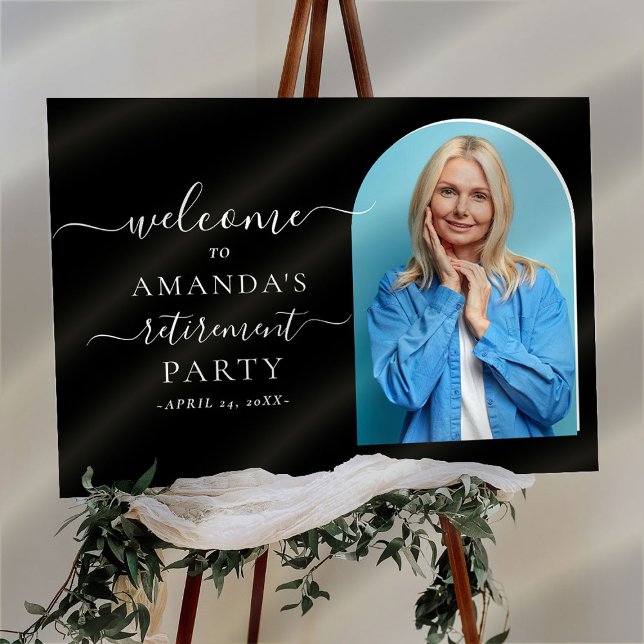 Black Script Minimal Retirement Welcome Sign (Creator Uploaded)