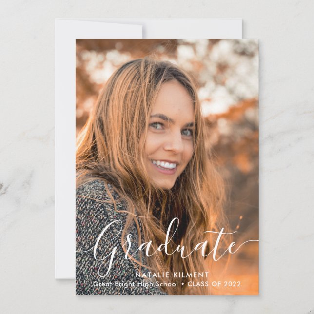 Black Script Modern Graduate Photo Graduation Invitation (Front)