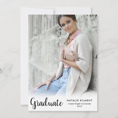 Black Script Modern Graduate Photo Graduation Invitation