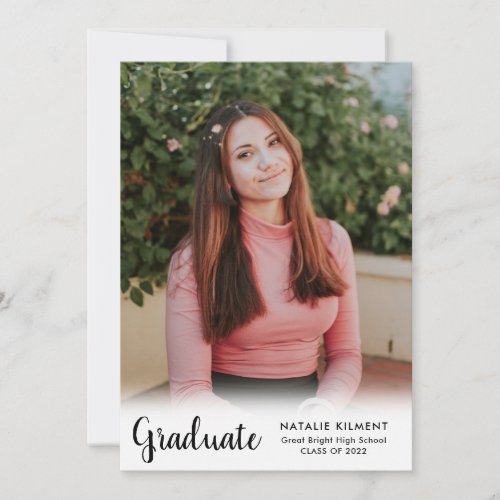 Black Script Modern Graduate Photo Graduation Invitation