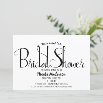 Black Script Modern Minimal Bridal Shower Invitation | Zazzle