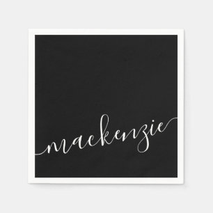 Black Script Modern Personalized Name Party Napkins