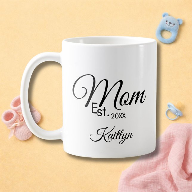 Black Script Mom Established New Mom Gift  Coffee Mug (Creator Uploaded)