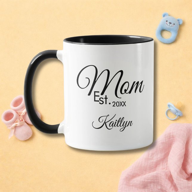 Black Script Mom Established New Mom Gift Name Mug (Creator Uploaded)