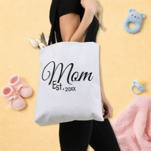 Black Script Mom Established New Mom Gift Tote Bag