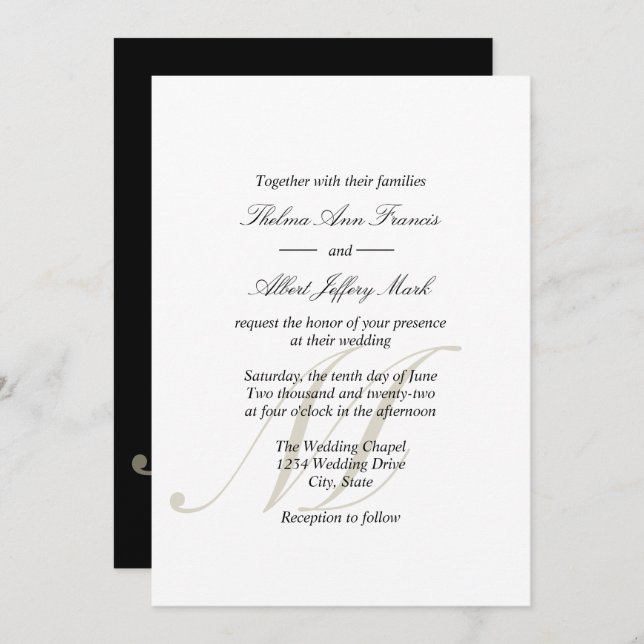 Black Script Monogram Families Wedding Invitatioin Invitation (Front/Back)