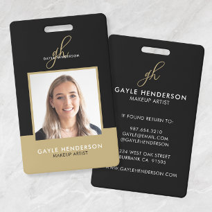 Black Script Monogram Logo Photo Makeup Artist Badge
