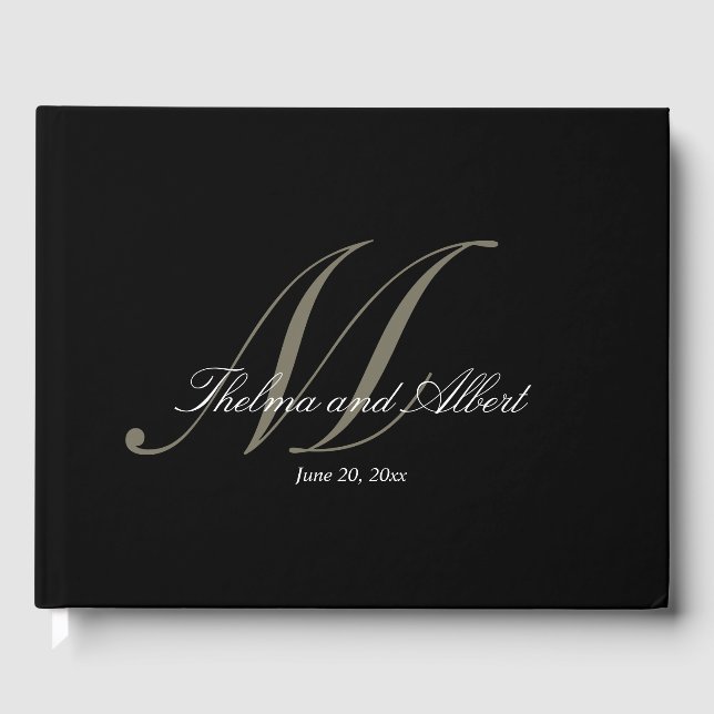 Black Script Monogram Wedding Guest Book (Front)