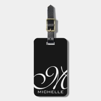 Black Script Monogrammed Luggage Tag