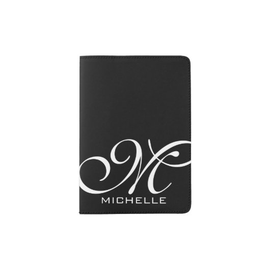 Black Script Monogrammed Passport Holder (Front)