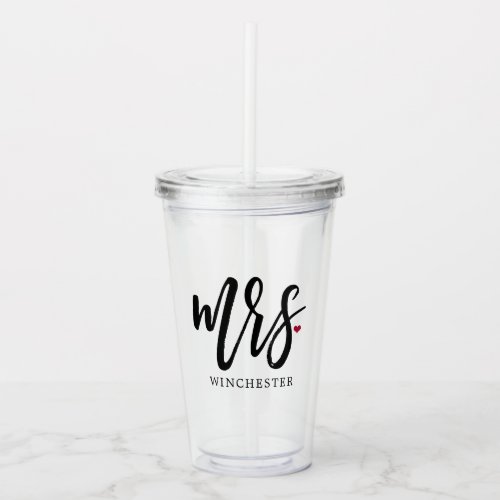 Black Script Mrs Name Acrylic Tumbler