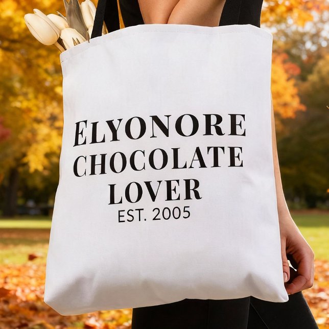 Black Script Name Established Chocolate Lover Tote Bag (Creator Uploaded)