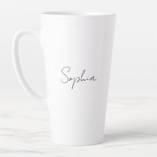 Black Script Name or Monogram on White Latte Mug (Left)