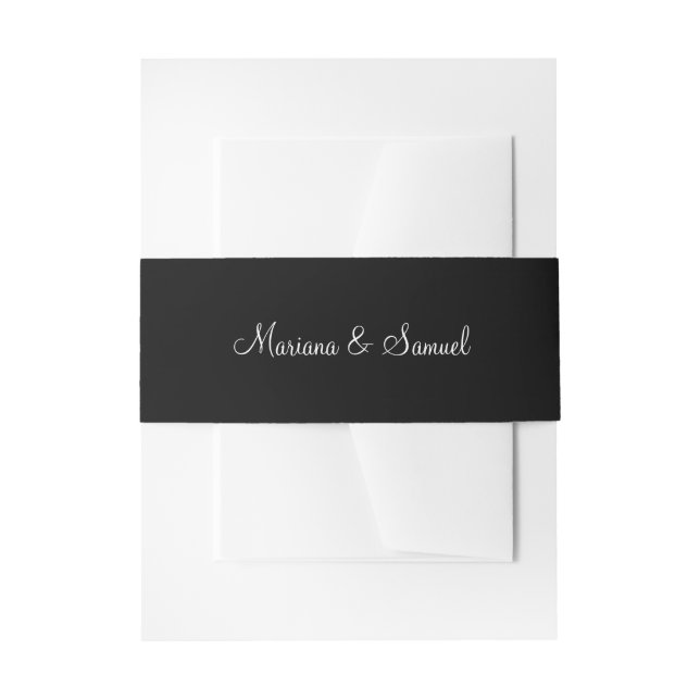 Black Script Names Simple Solid Color Wedding Invitation Belly Band (Front Example)