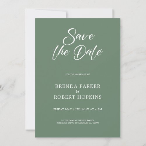 Black Script On Green Green Wedding Save The Date Invitation
