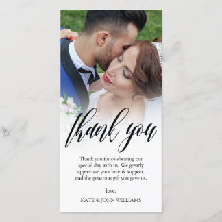 Black Script Overlay Wedding Photo Thank You