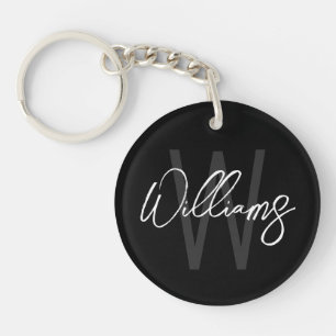 Black Script Personalized Monogram and Name Keychain